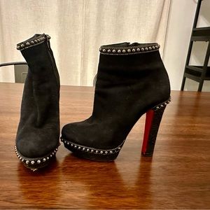 Christian Louboutin black suede booties with silver studs 37 1/2